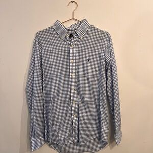 Ralph Lauren Blue and White Checkered Casual Button Down Shirt